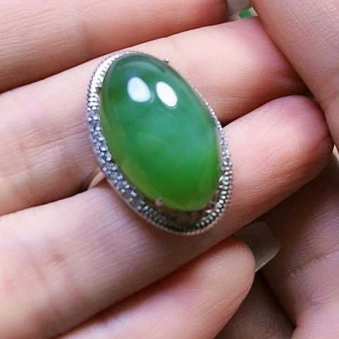 和田玉戒指银S925镶嵌