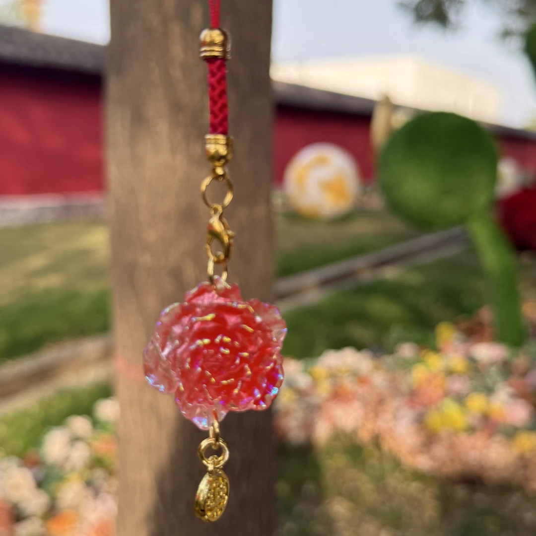 【牡丹挂件】电镀小牡丹福乐两字吊坠小金牌精美挂件手机链包包挂饰