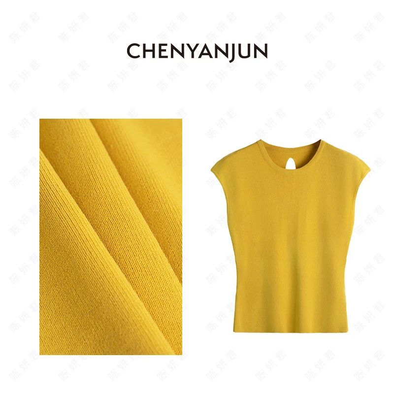 陈妍君【夏季简约百搭款小飞袖针织T恤】CYJ-JJ316-6337