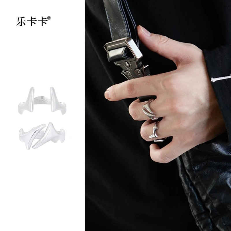 钛钢戒指 开口戒指情侣对戒男ins刀锋线性小众金属冷淡设计师风格