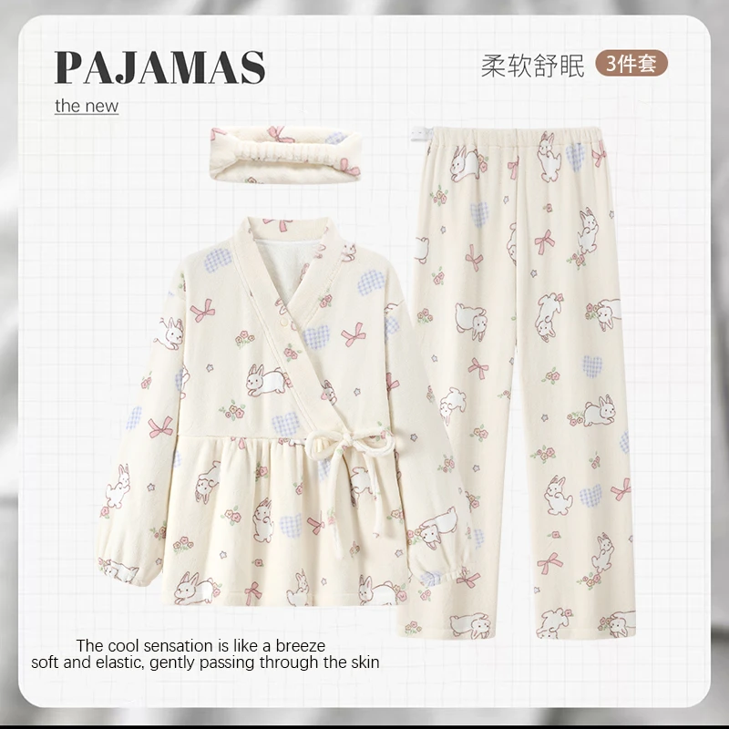 秋冬季加厚珊瑚绒保暖孕妇睡衣可调节松紧带月子服11月份12家居服