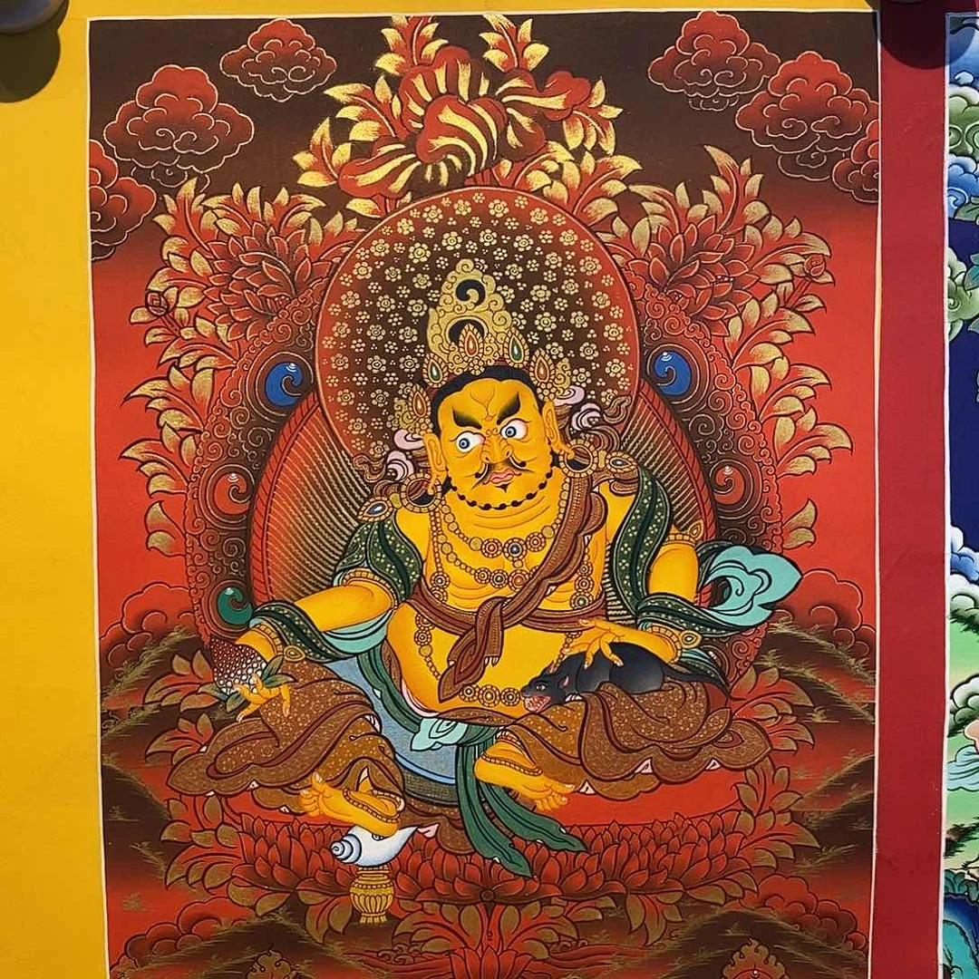晟***拓卷轴画纯手绘唐卡黄财神30✖️22厘米左右