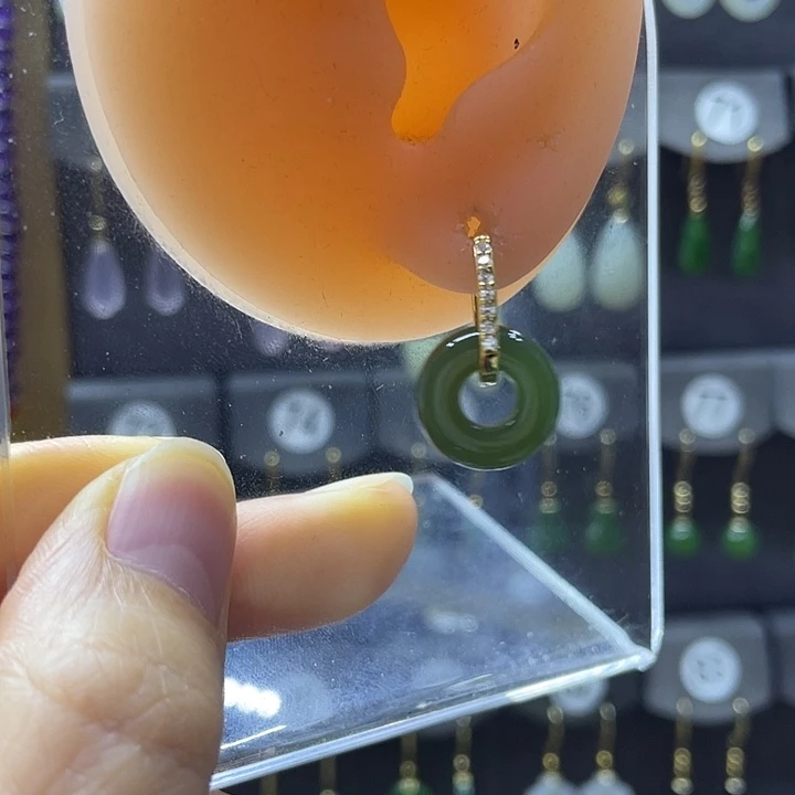 和田玉银S925镶嵌耳饰