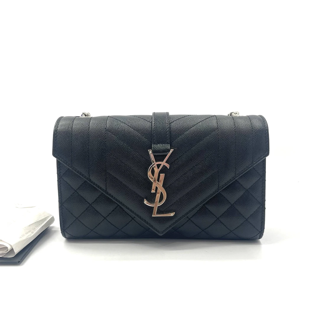 95新 YSL/圣罗兰 98新 Envelope 黑银信封包单肩斜挎包