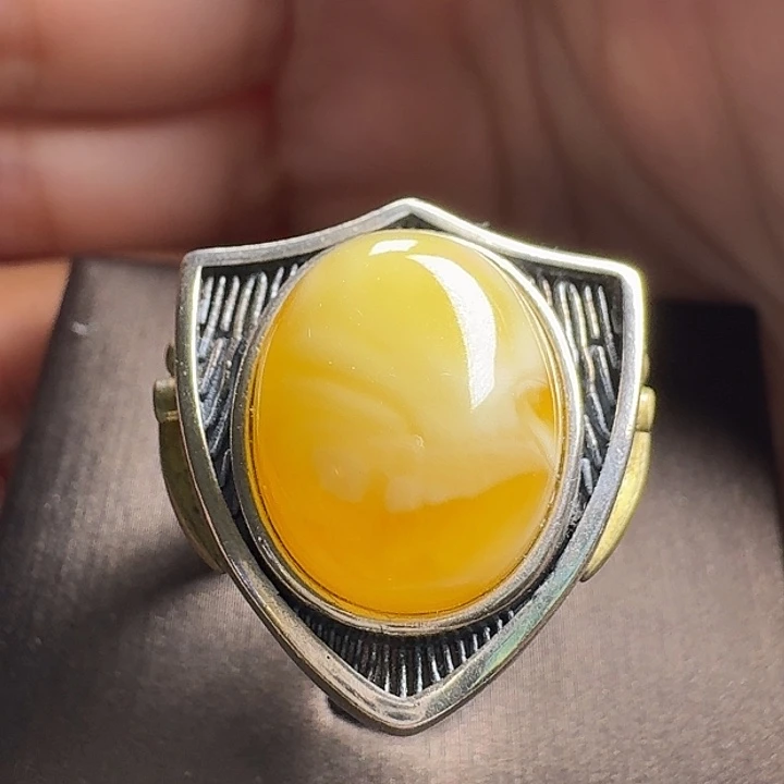 蜜蜡银S925镶嵌戒指戒指