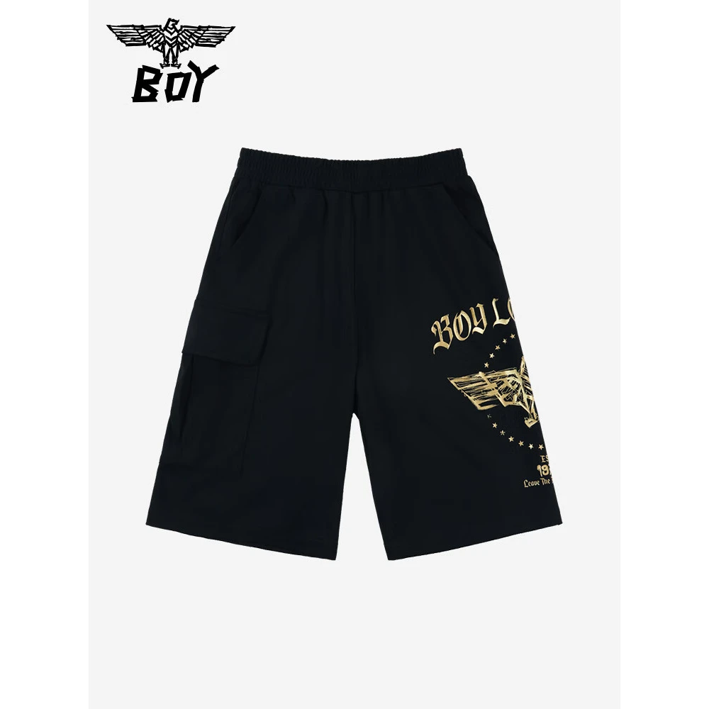 BOY JUNIOR潮牌童装2025夏季logo印花运动五分休闲短裤男童女童