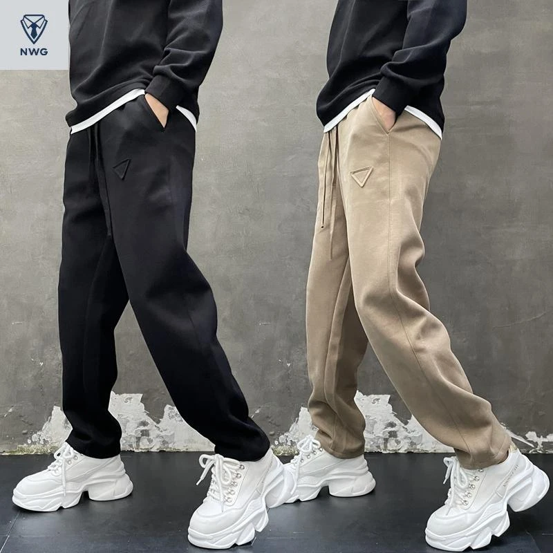 春秋季舒适面料休闲弯刀裤男士潮流宽松直筒倒三角潮牌运动香蕉裤