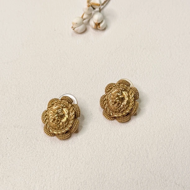 铜合金耳饰 【六六中古】孤品复古狮子造型耳钉th7322