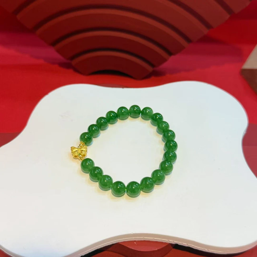 18K金蝴蝶配件8mm碧玉手串HNZ12155