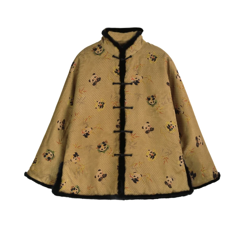 30姆米熊猫竹叶满桑红云纱花罗提花立领对襟加棉外套12564