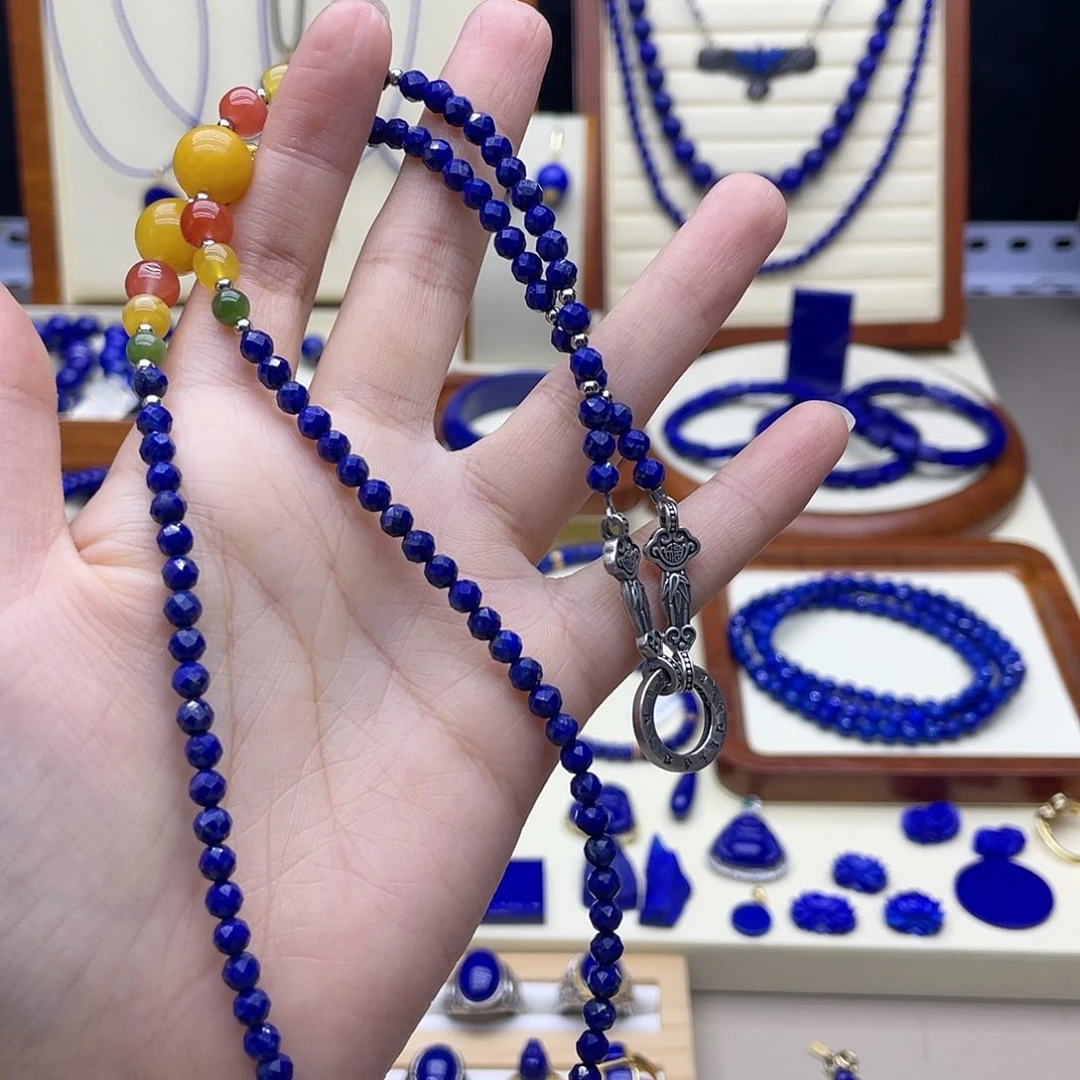 银S925镶嵌青金石吊坠链