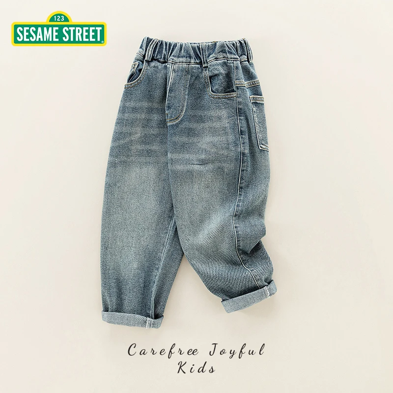 【ZB】芝麻街春季新款儿童经典净版洋气牛仔裤ZMCA016