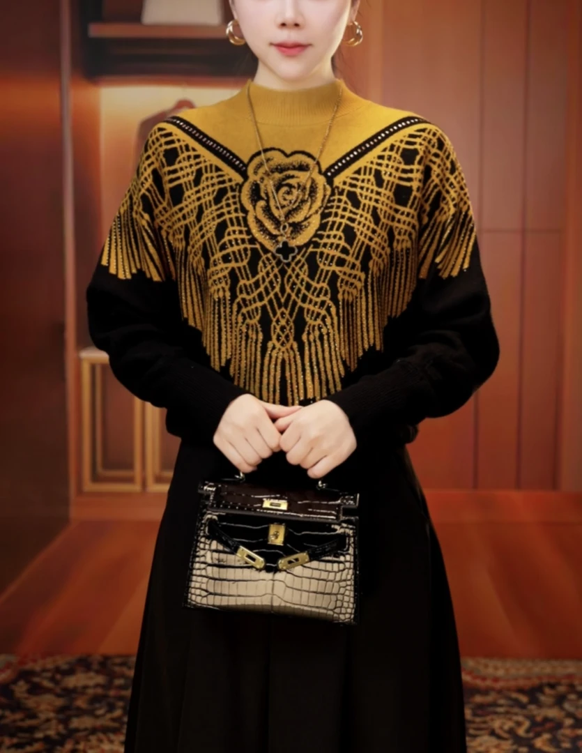 秋冬季新款含绵羊毛针织毛线衣长袖百搭弹力舒适保暖1788