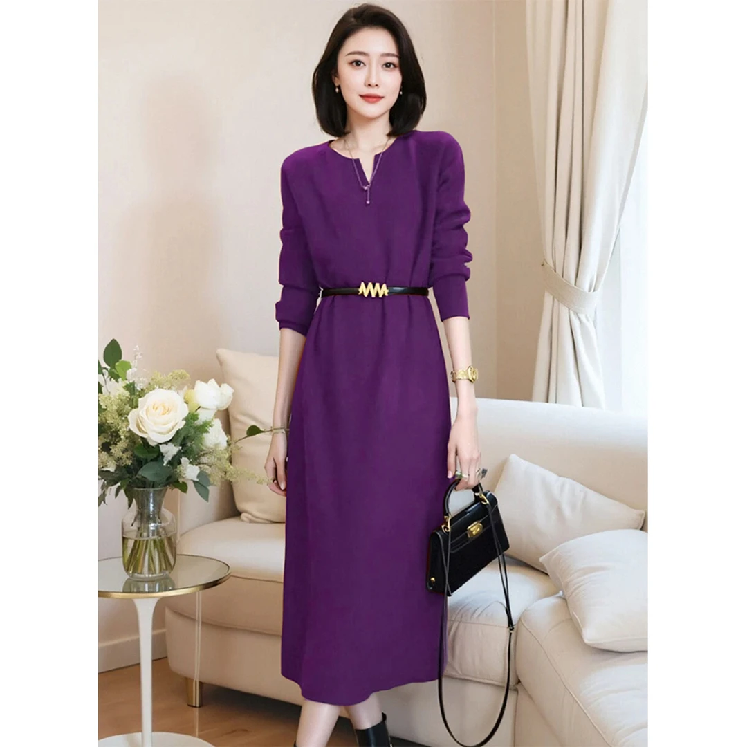 配大衣针织衫连衣裙女秋冬中长款内搭过膝毛衣休闲宽松显瘦打底裙