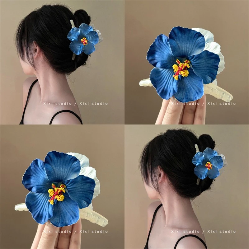 梦幻心动！超仙蓝色花朵抓夹！高级感鲨鱼夹精致百搭发夹女2025