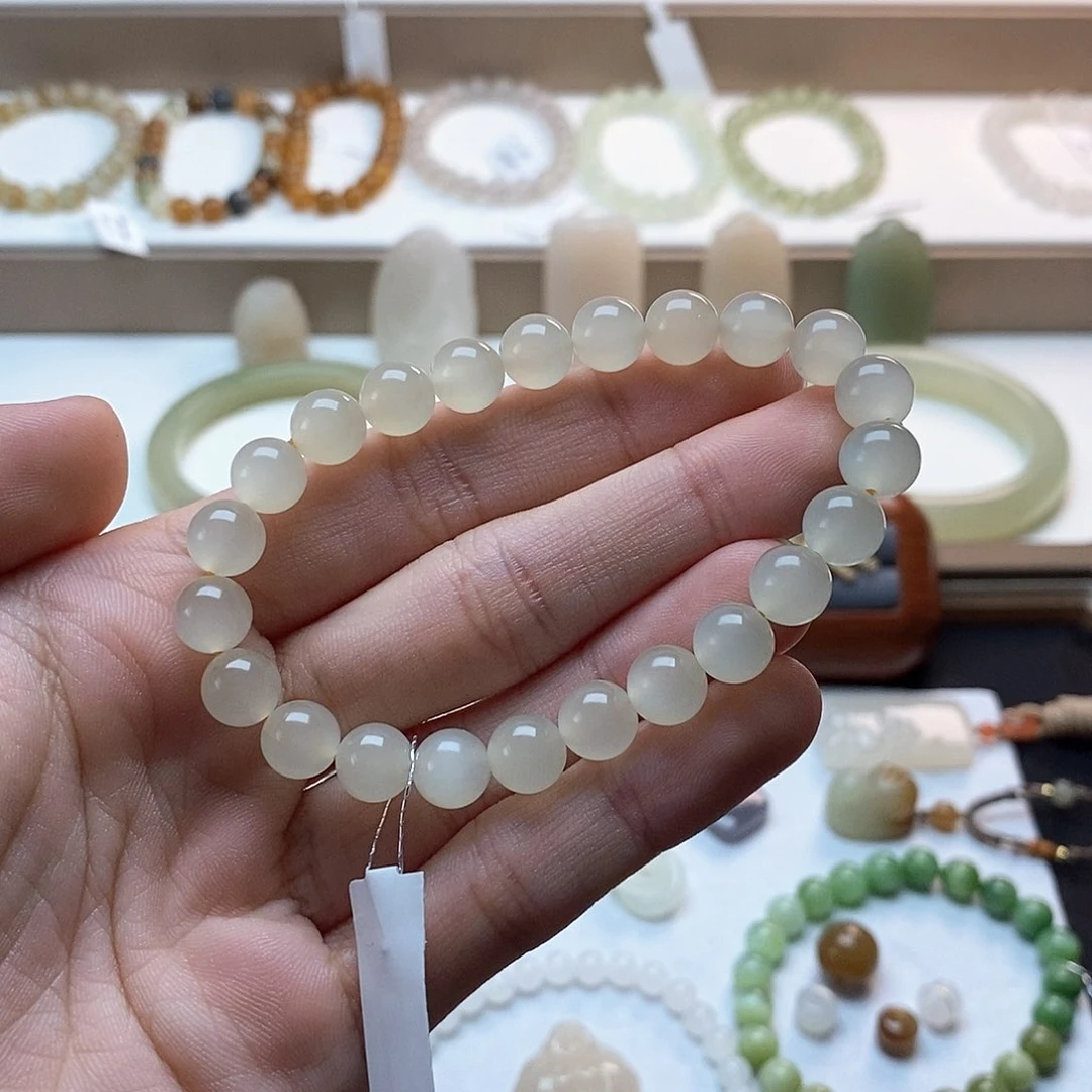 和田玉手链未镶嵌蜂蜜水一线猫卡八