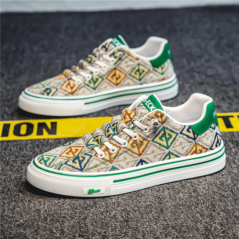 男鞋2025春季新款时尚透气帆布鞋男士潮流百搭运动休闲板鞋一脚蹬