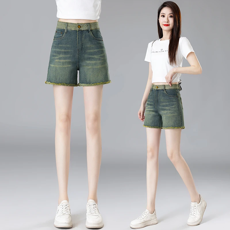 毛边牛仔短裤女夏季薄2025新款复古高腰宽松显瘦百搭a字直筒热裤