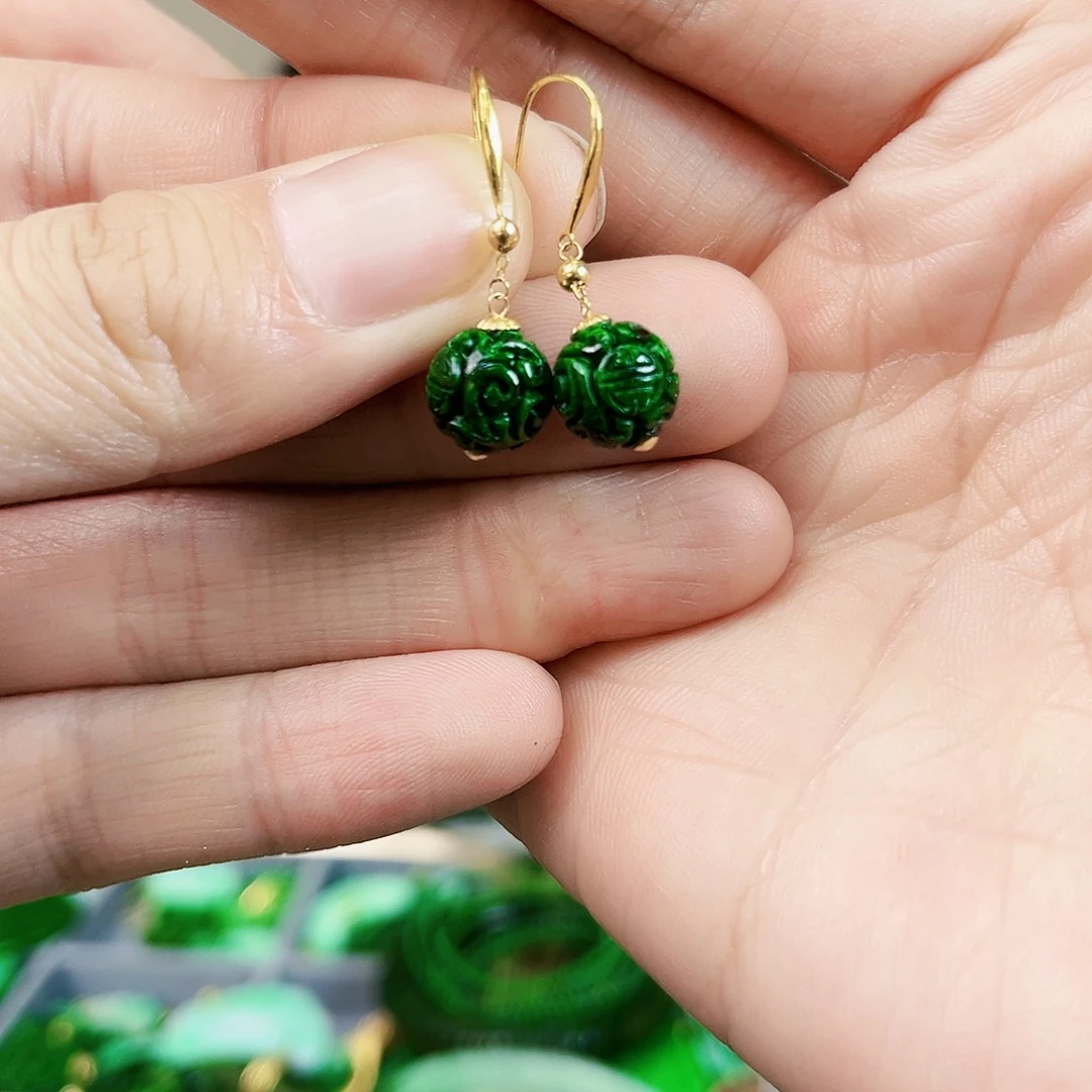 翡翠耳饰18K金镶嵌耳饰