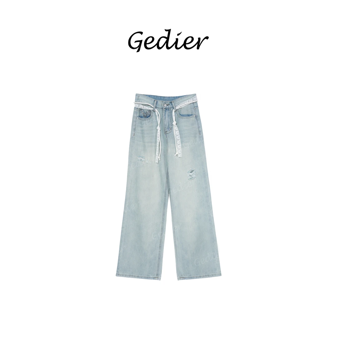【歌蒂尔】"蓝云" 夏季新款气质高腰破洞牛仔裤艺菲同款 KG520539Y