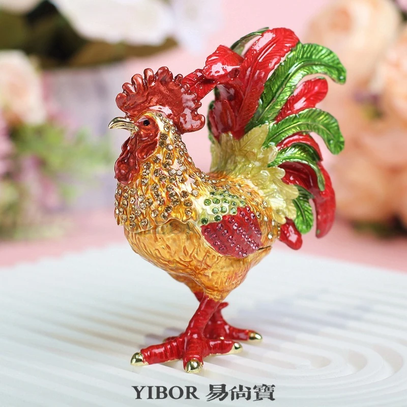 金属珐琅首饰盒七宝烧手工艺品家居饰品中式凤尾公鸡招财摆件礼品
