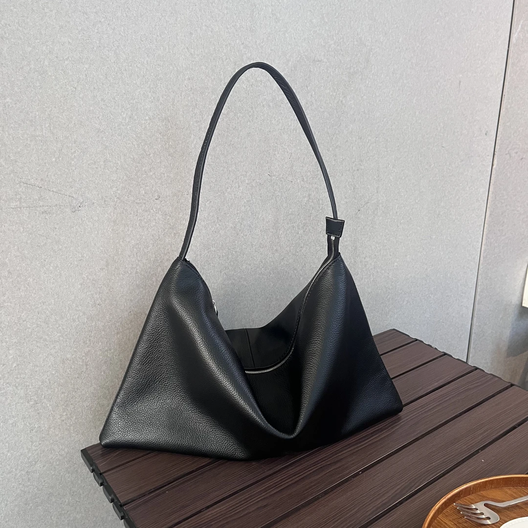 韩系小众简约纸片包头层牛皮单肩腋下大容量托特包