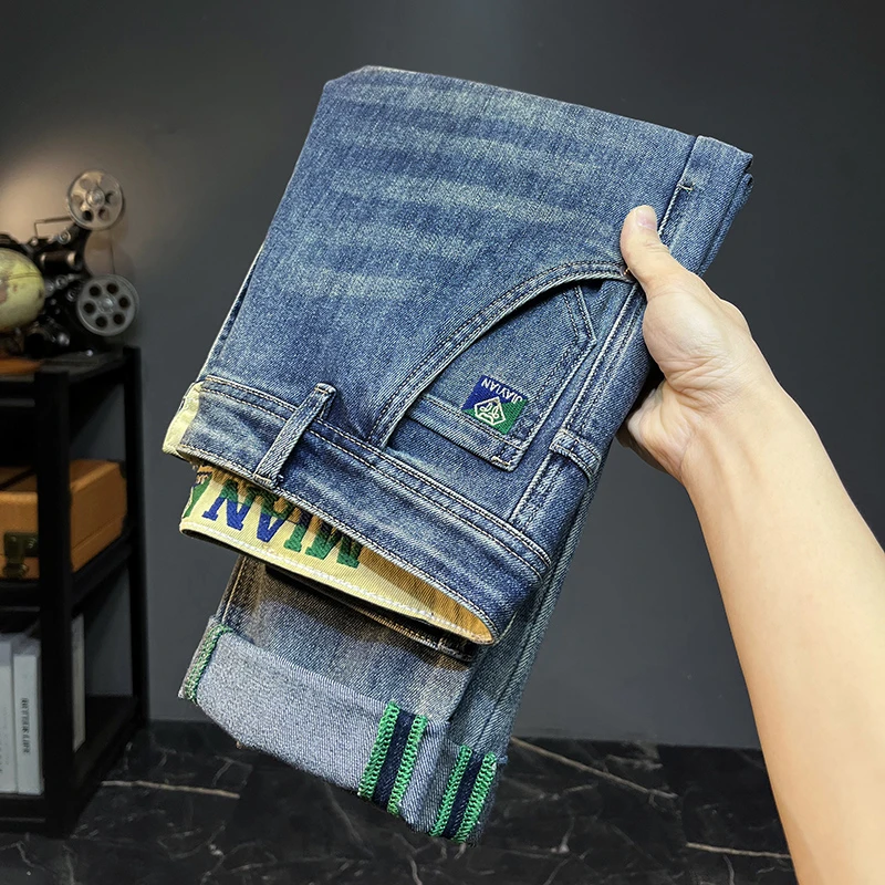 2025夏季薄款斜插口袋九分潮流牛仔裤男款大牛刺绣小直筒弹力长裤