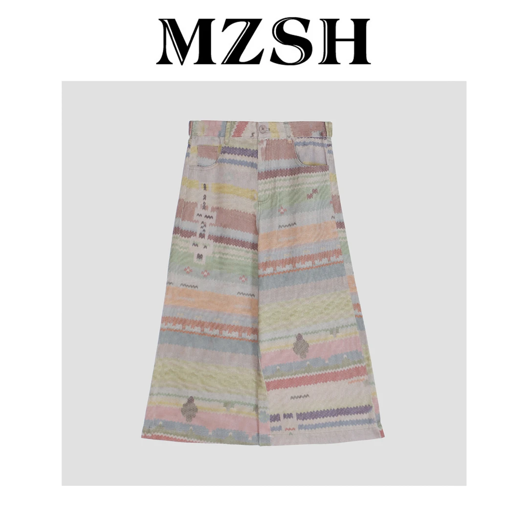 【MZSH】纯棉时尚彩色数码印花彩虹九分牛仔裤DLMZSH6707