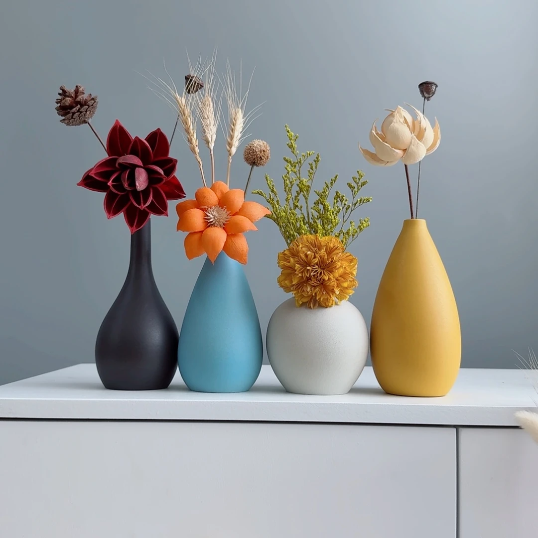 摆件陶瓷小花瓶摆件含花总高约20-30cm