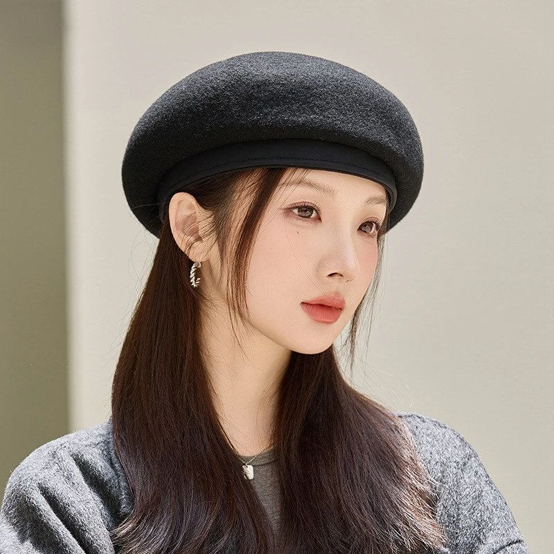英伦风复古毛呢贝雷帽秋冬季帽子女款保暖画家帽大头围百搭南瓜