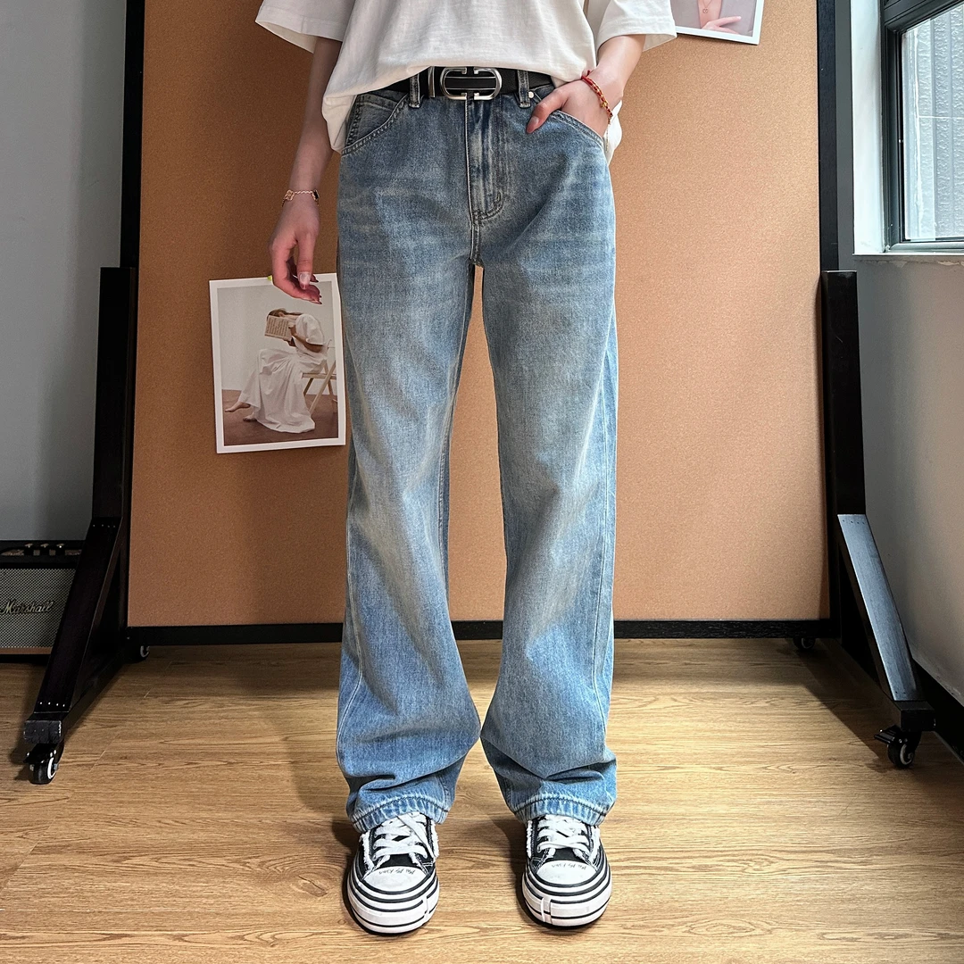 【Ashley】春款新款Cleanfit浅蓝色美式直筒百搭牛仔裤水洗宽松8527