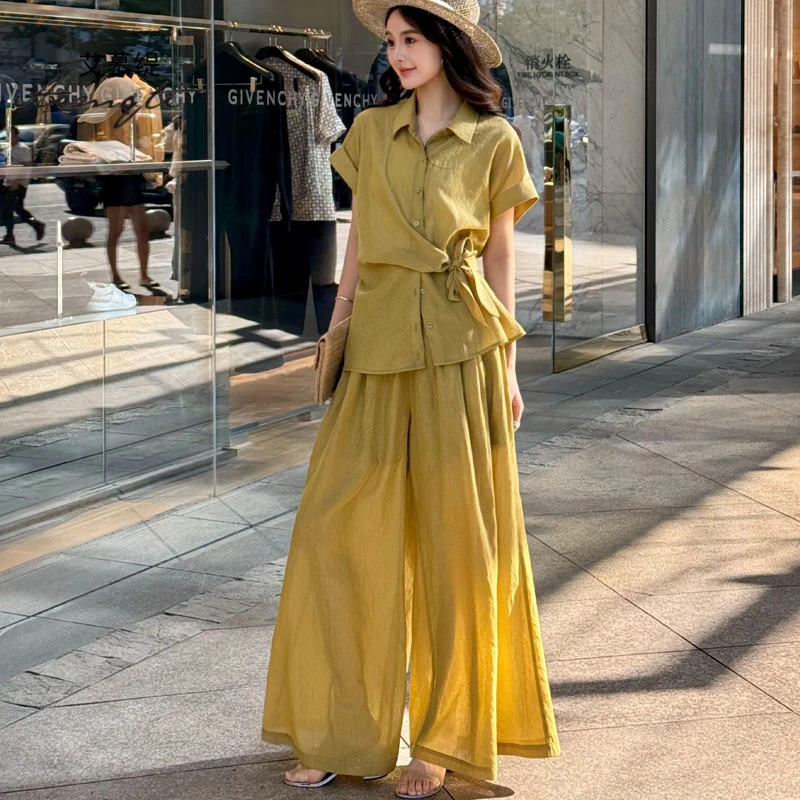 【柒柒】衬衫裙裤休闲慵懒风两套装显瘦气质时尚套装夏季法式C8105