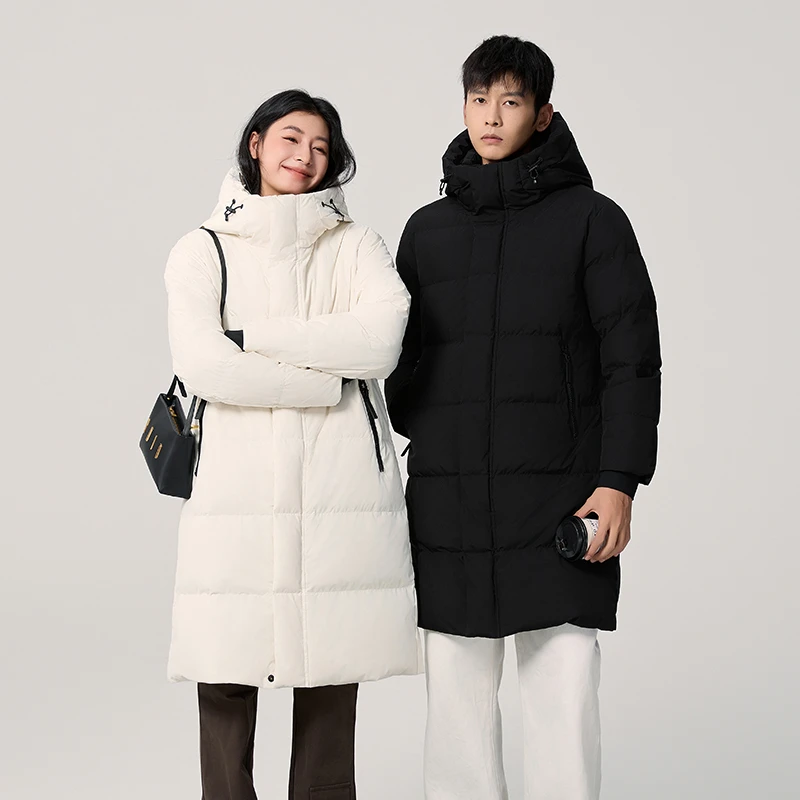 【仁汇优品X】男女同款长款基础过膝简约大气连帽羽绒服情侣款
