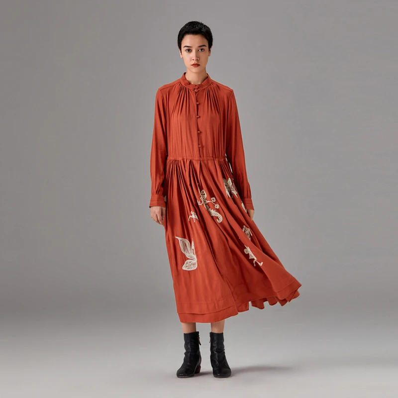 EXCEPTION例外盘绳绣打褶连衣裙A121-V1J23