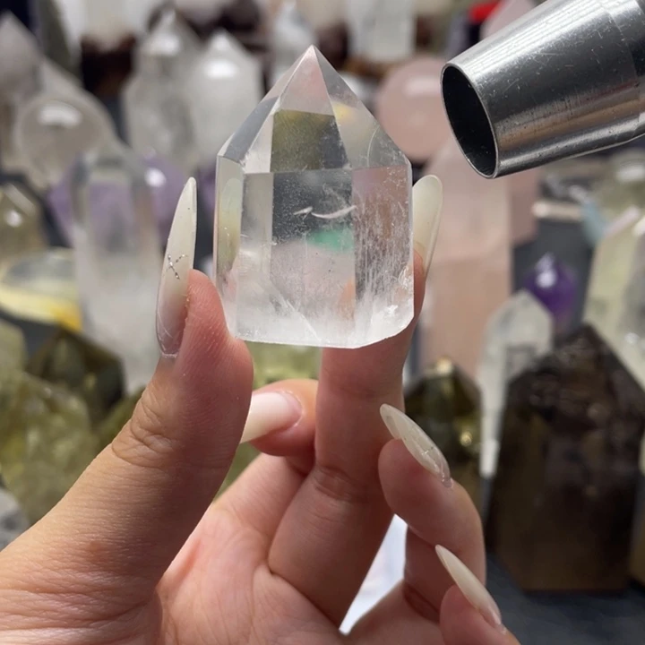 水晶珠宝半成品未镶嵌天然水晶白水蓝针柱8