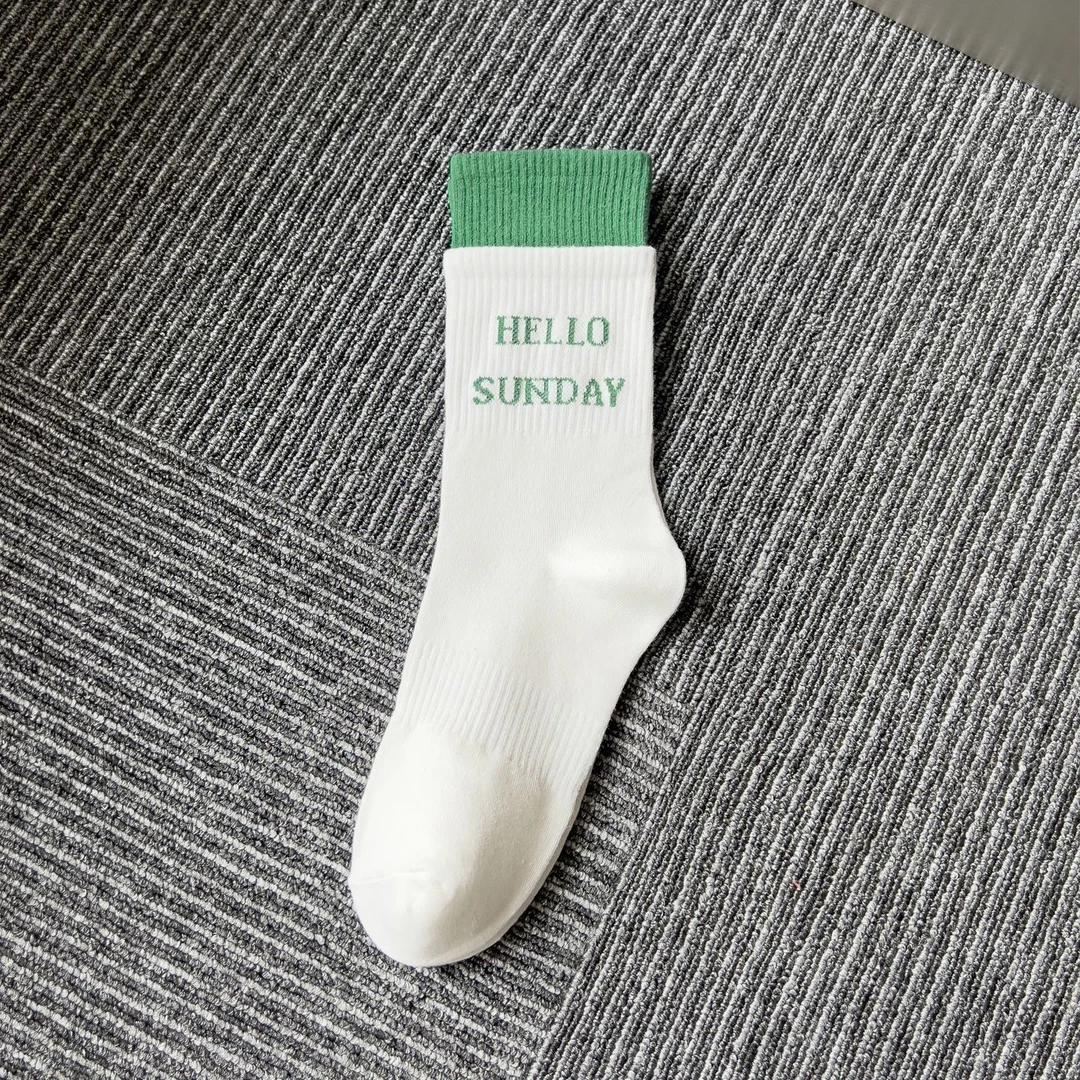 57袜子女中筒新款拼接纯色双罗口袜学生外穿中筒袜