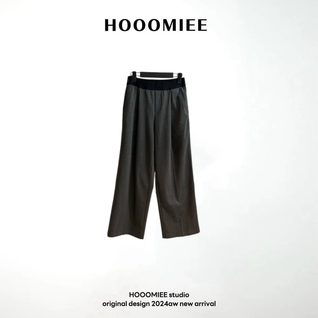 Hooomiee复古高腰拼接百搭通勤高级感直筒西裤裤休闲裤LG010