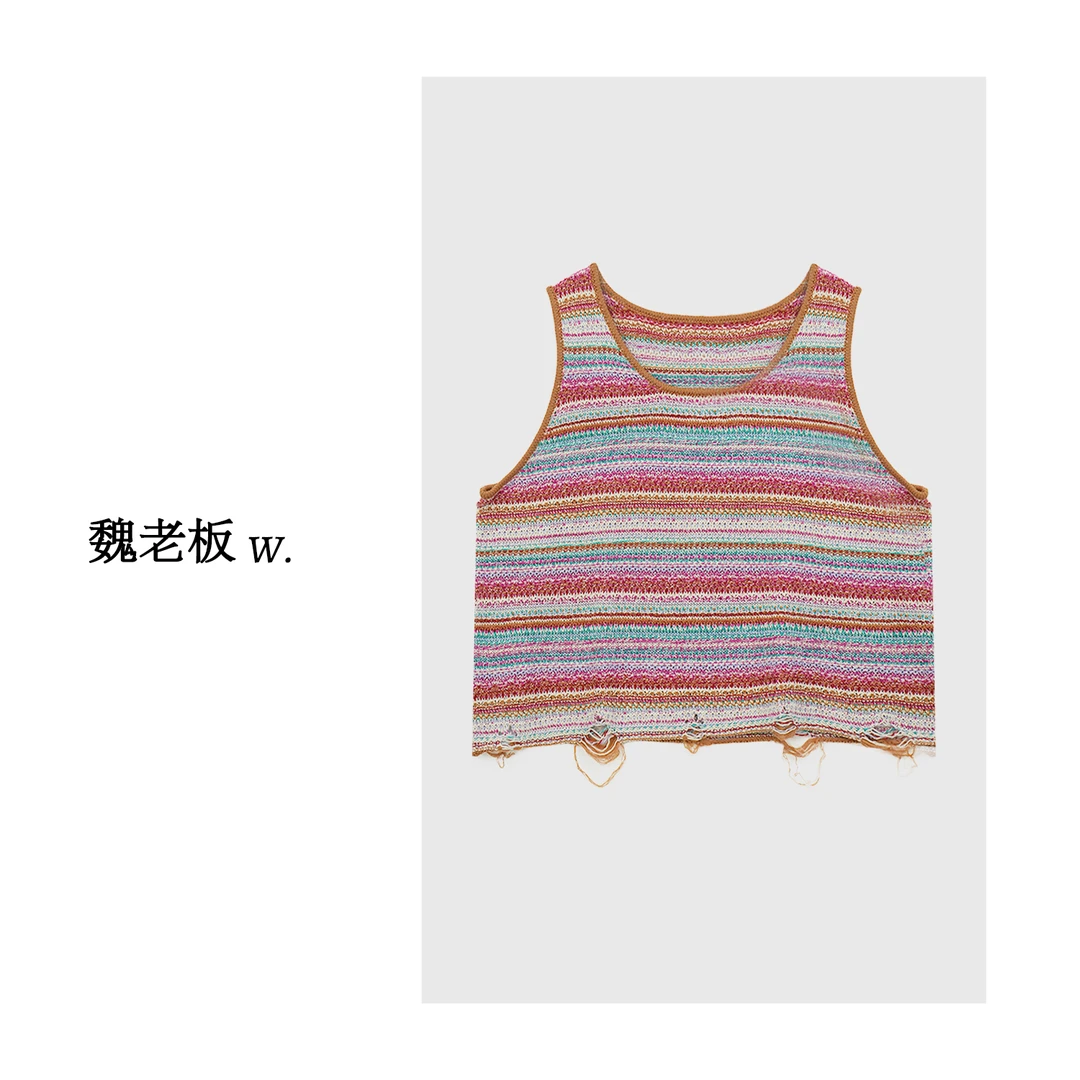 W.Diva【独家记忆】春季破洞设计时尚彩色条纹针织背心2ZDM43065