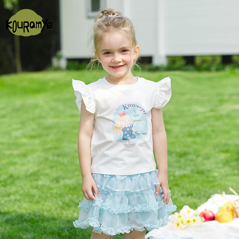 酷娃米2025年夏季新款中小童百搭蛋糕女孩小飞袖蓬蓬裙套装50150