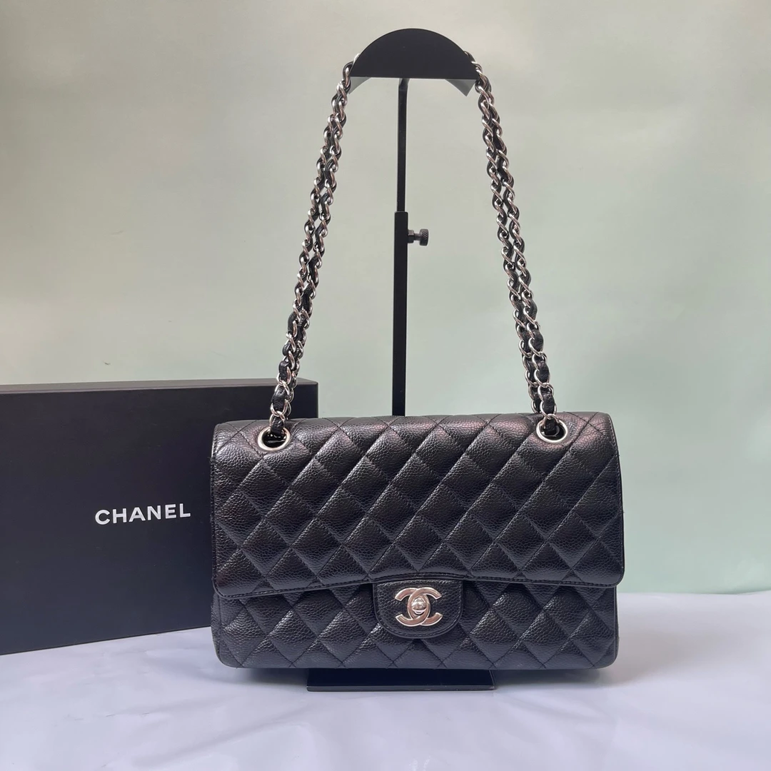 95新 Chanel/香奈儿 J03868-CF 中号荔枝牛皮银扣链条包
