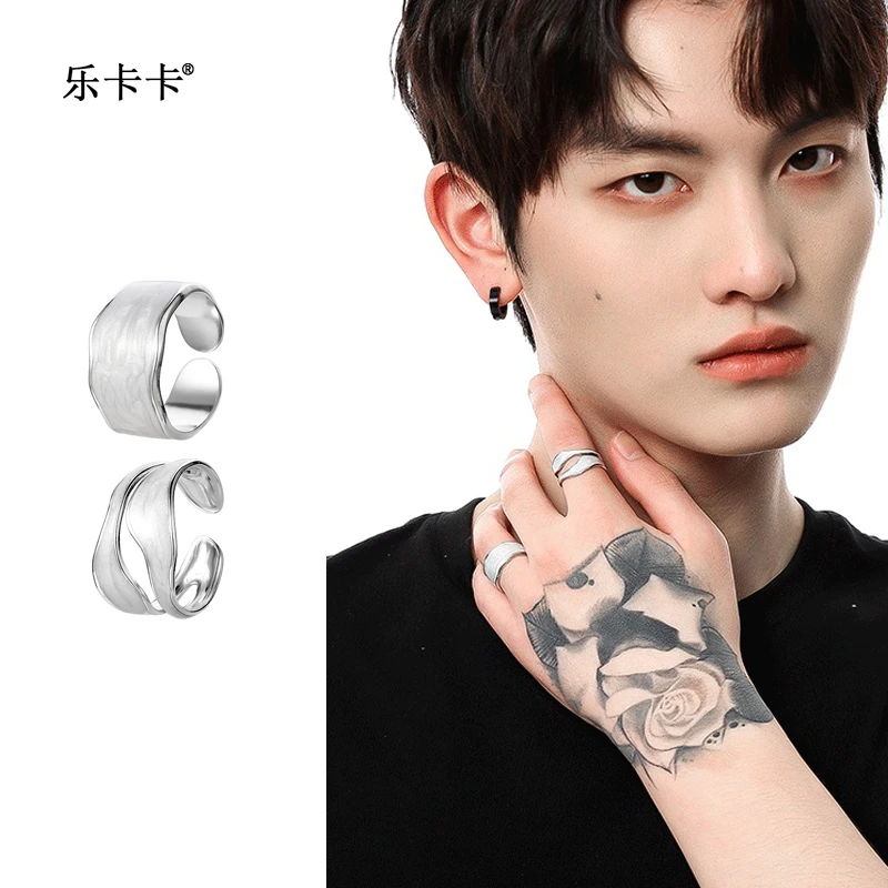 钛钢戒指 设计轻奢潮牌冷淡风女男士ins开口戒指情侣对戒钛钢小众