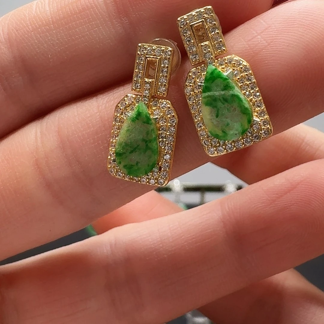 翡翠耳饰银S925镶嵌耳饰