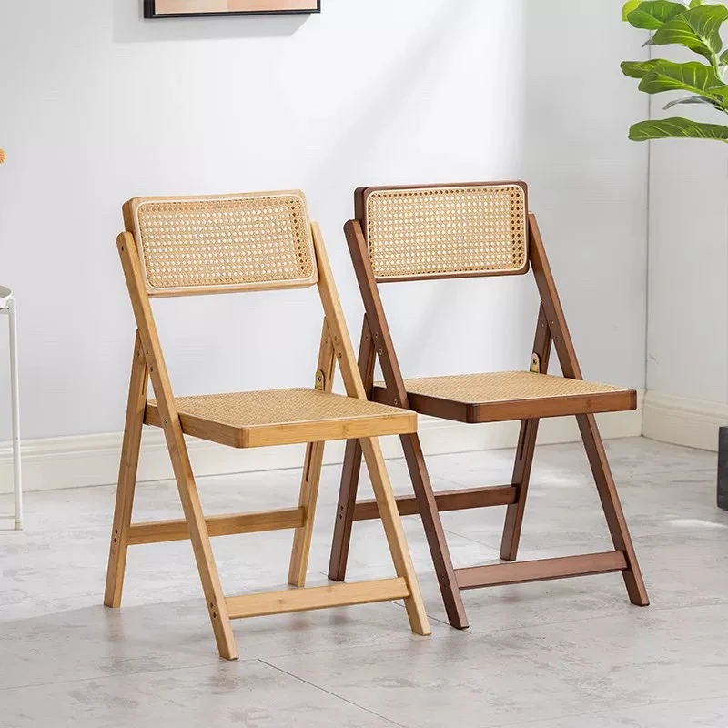 JFH藤编折叠椅凳子家用楠竹靠背椅北欧INS风原木椅子凳子网红款