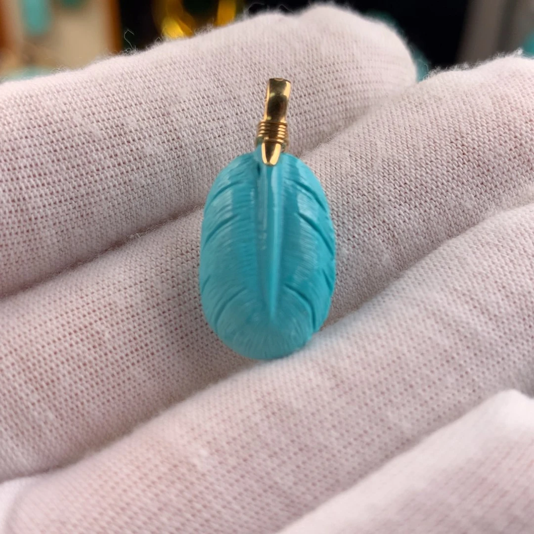 绿松石未镶嵌羽毛吊坠