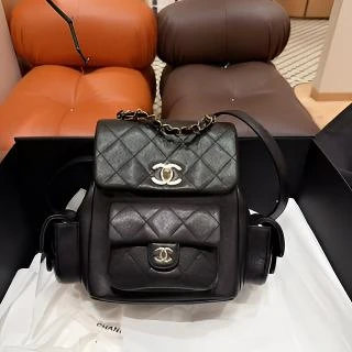 全新未使用 Chanel/香奈儿 duma双肩包/黑金荔枝皮 芯片款