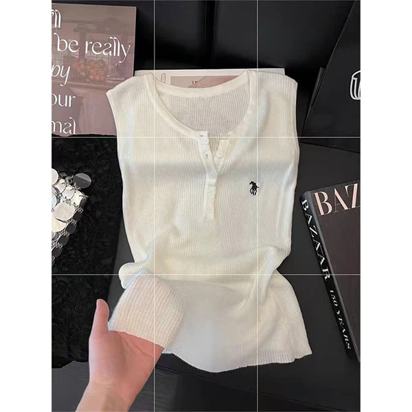 叠穿半开领显瘦百搭针织马夹上衣 5509