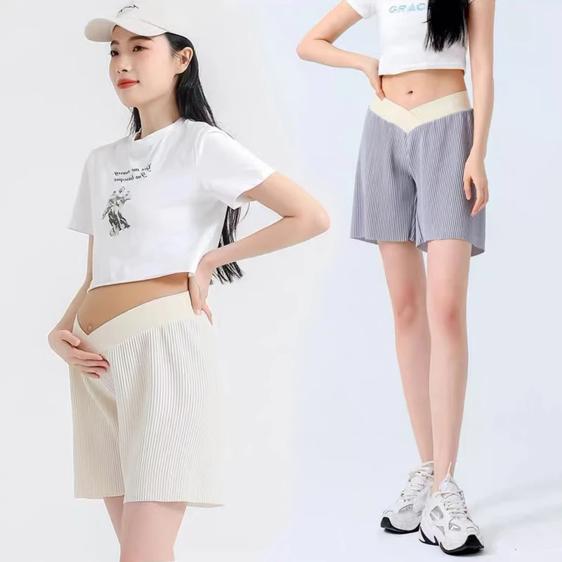 孕妇短裤夏季外穿孕妇裤子薄款宽松阔腿冰丝五分裤低腰打底裤夏装