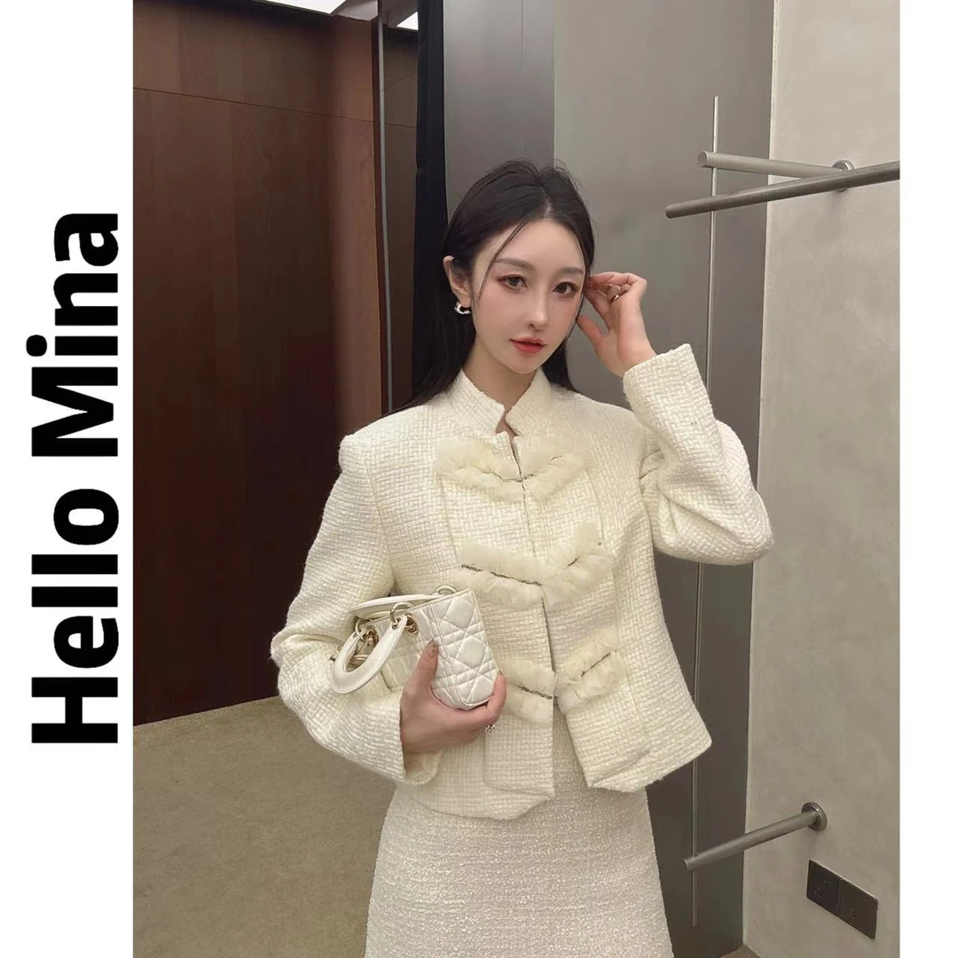 24211高级感拼纱羊毛小香风外套