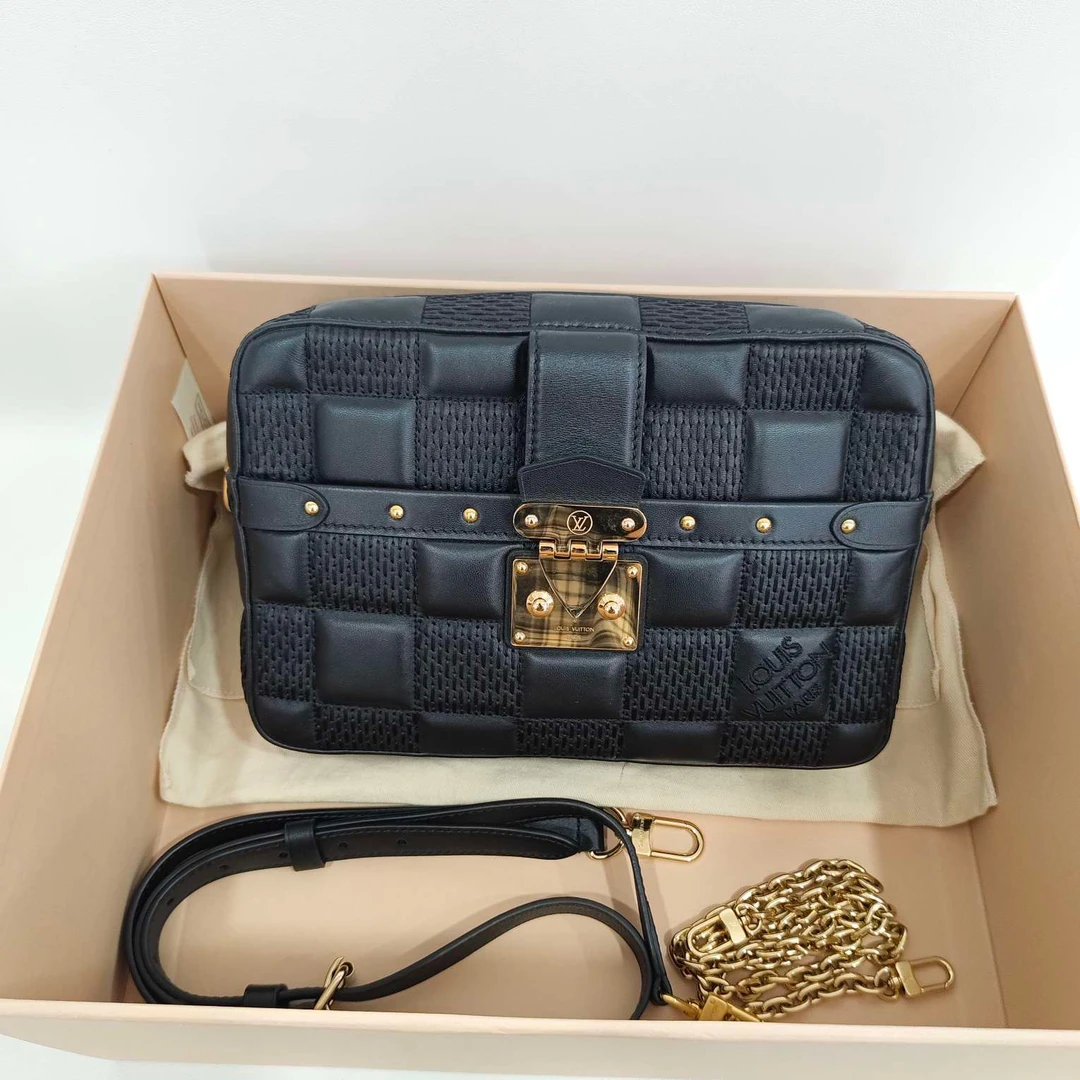 95新 LouisVuitton/路易威登 捐金沉珠/编织盒子包黑色单肩