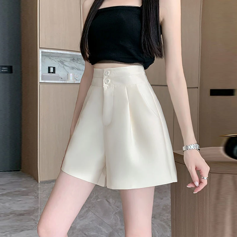 西装短裤女2025夏季新款薄款白色时尚百搭阔腿四分裤黑色显瘦短裤